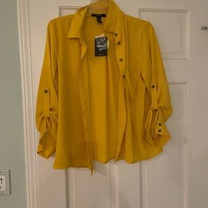 Mustard button down blouse